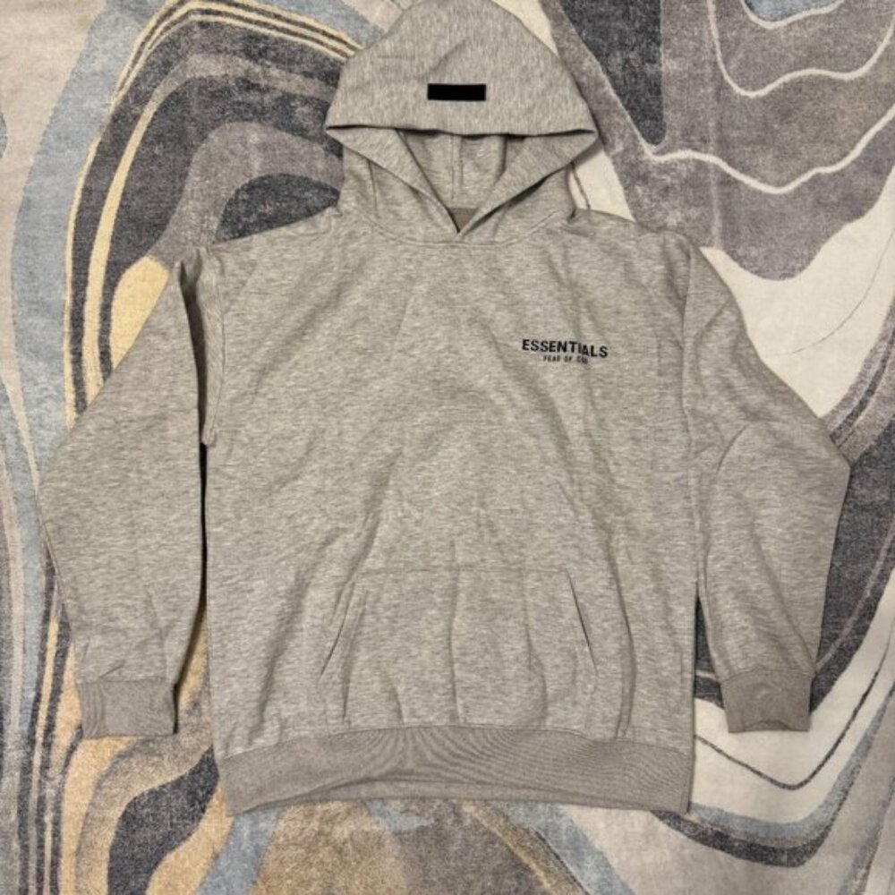 Fear of God Dark Oatmeal Essentials Pullover Chest Logo Hoodie Mens Large